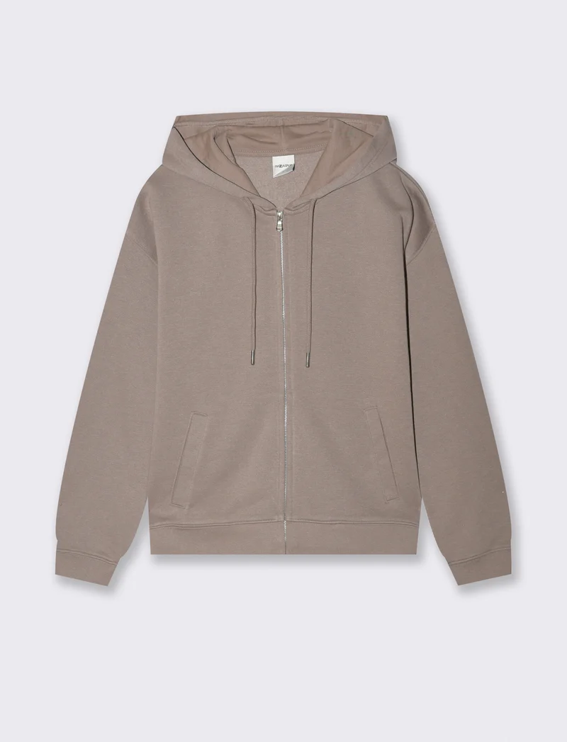 Felpa con cappuccio e zip lunga - Grigio tortora