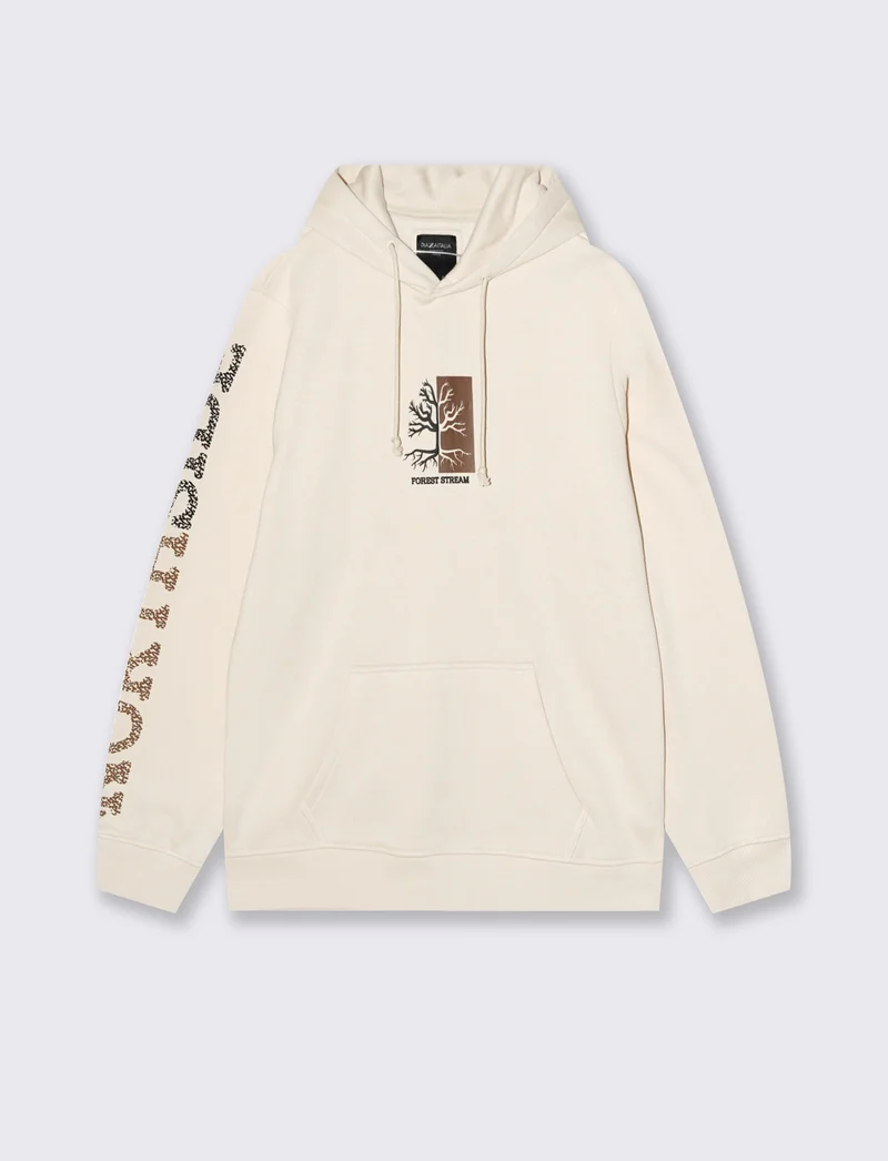 FELPA CON CAPPUCCIO E STAMPA - Beige