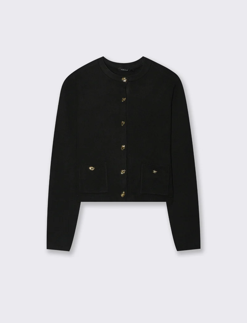 MAGLIA CARDIGAN CORTO CON TASCHE - Nero