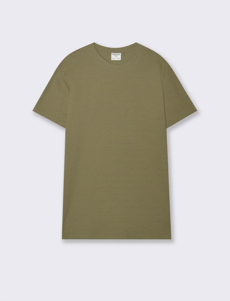 T-SHIRT IN WAFFLE JACQUARD REGULAR FIT - Verde oliva