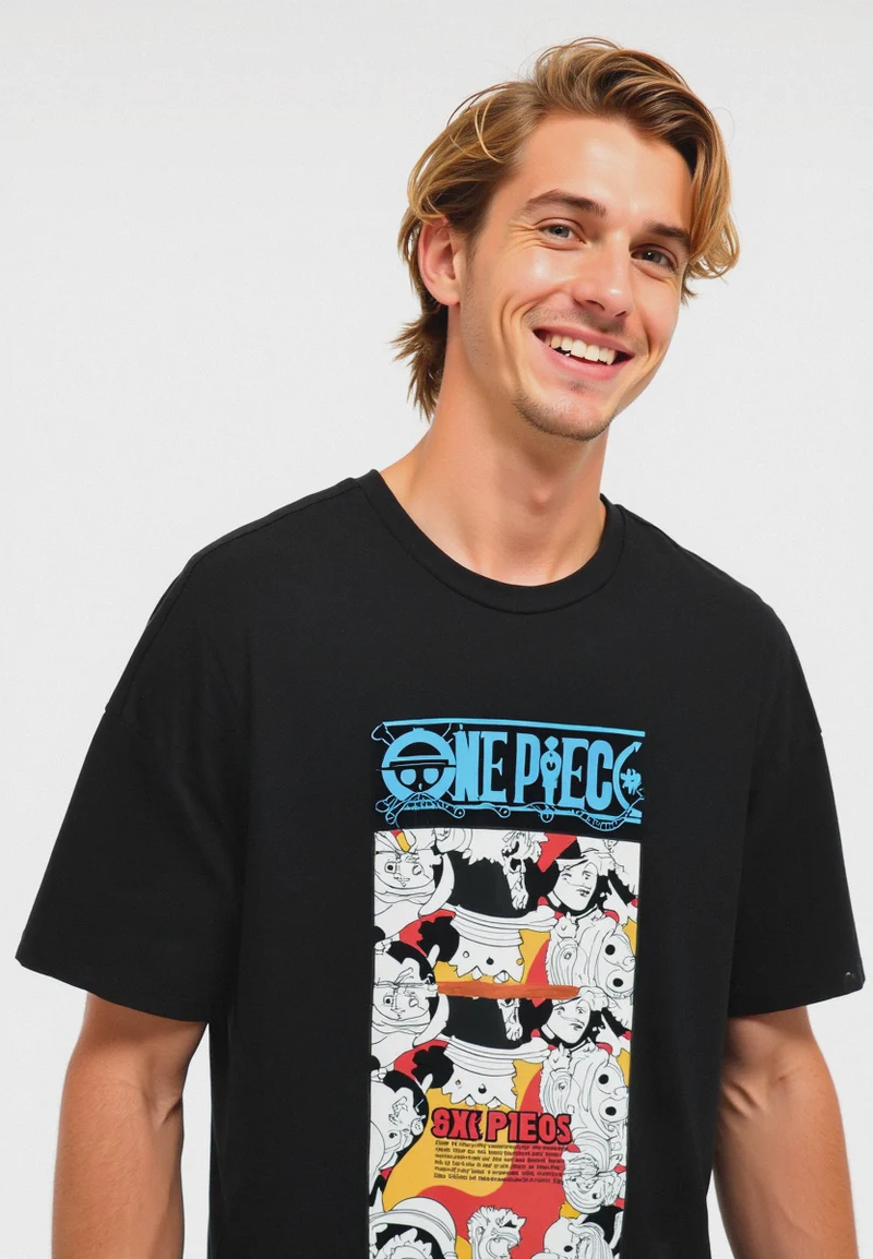 T-SHIRT STAMPA ONE PIECE - Nero